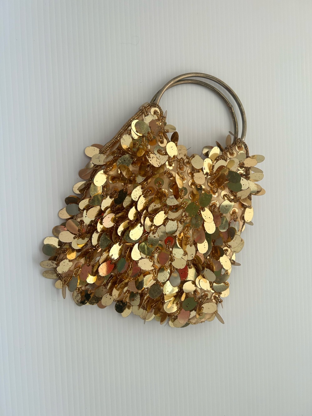 Y2K Gold Sequin Evening Clutch with Ring Handle